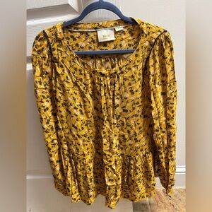 Anthropologie Maeve Yellow Ruffled Long Sleeve Blouse